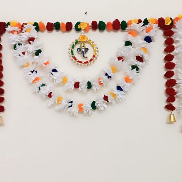 Mogra Mala with Colourful Pom Pom for Main Door, Diwali Decoration for Man Door Toran